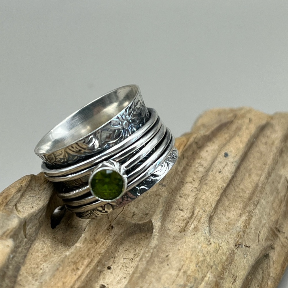 Sterling Silver and Green Peridot Stone Ring